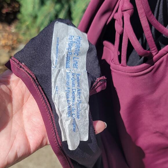 Aqua Green New Currant Red sun blocking lace up one piece swimwear size 26W - Picture 10 of 16